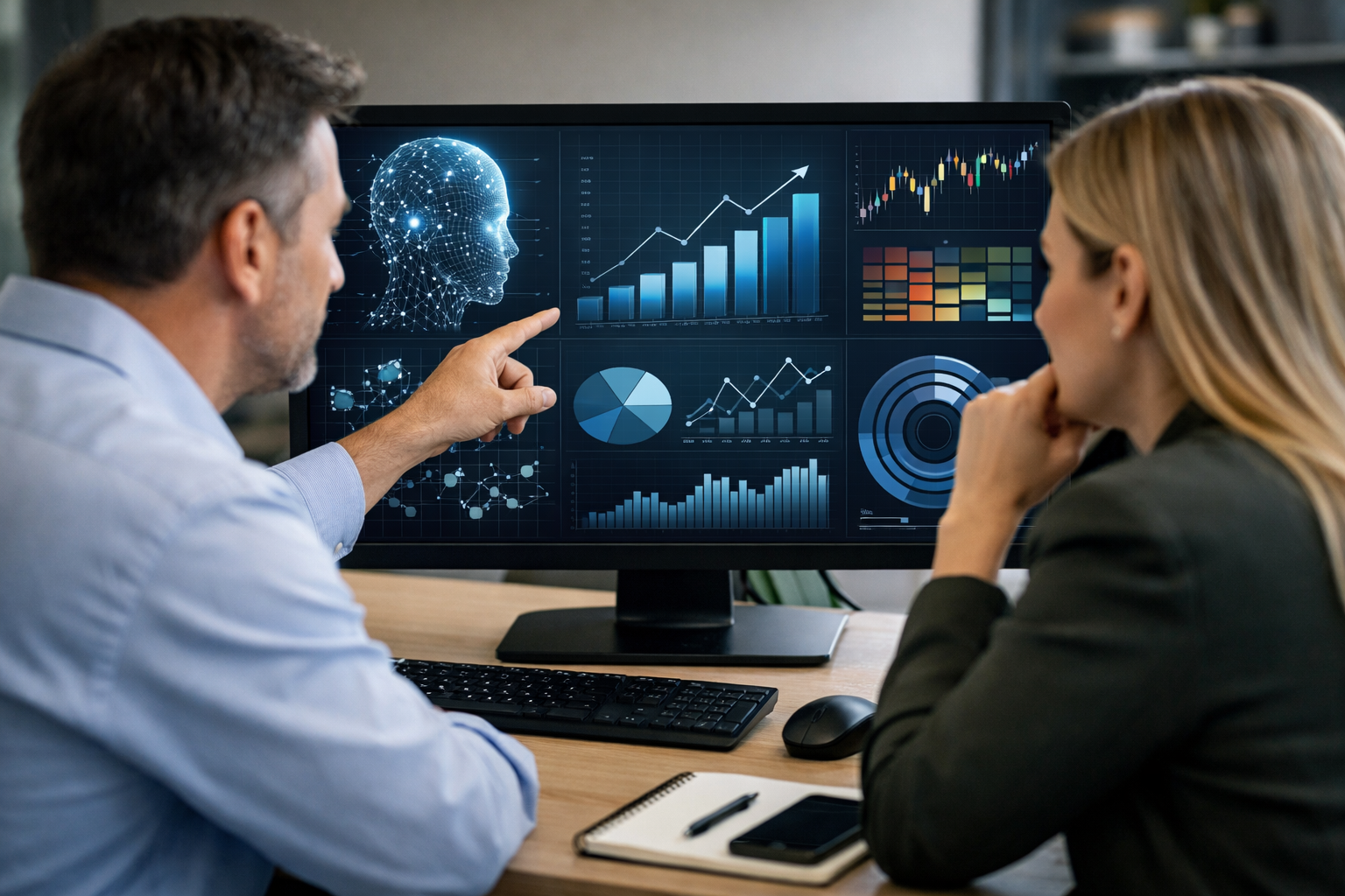 People Using Computer for AI Financial Reports and Graphs People Using Computer for AI Financial Reports and Graphs